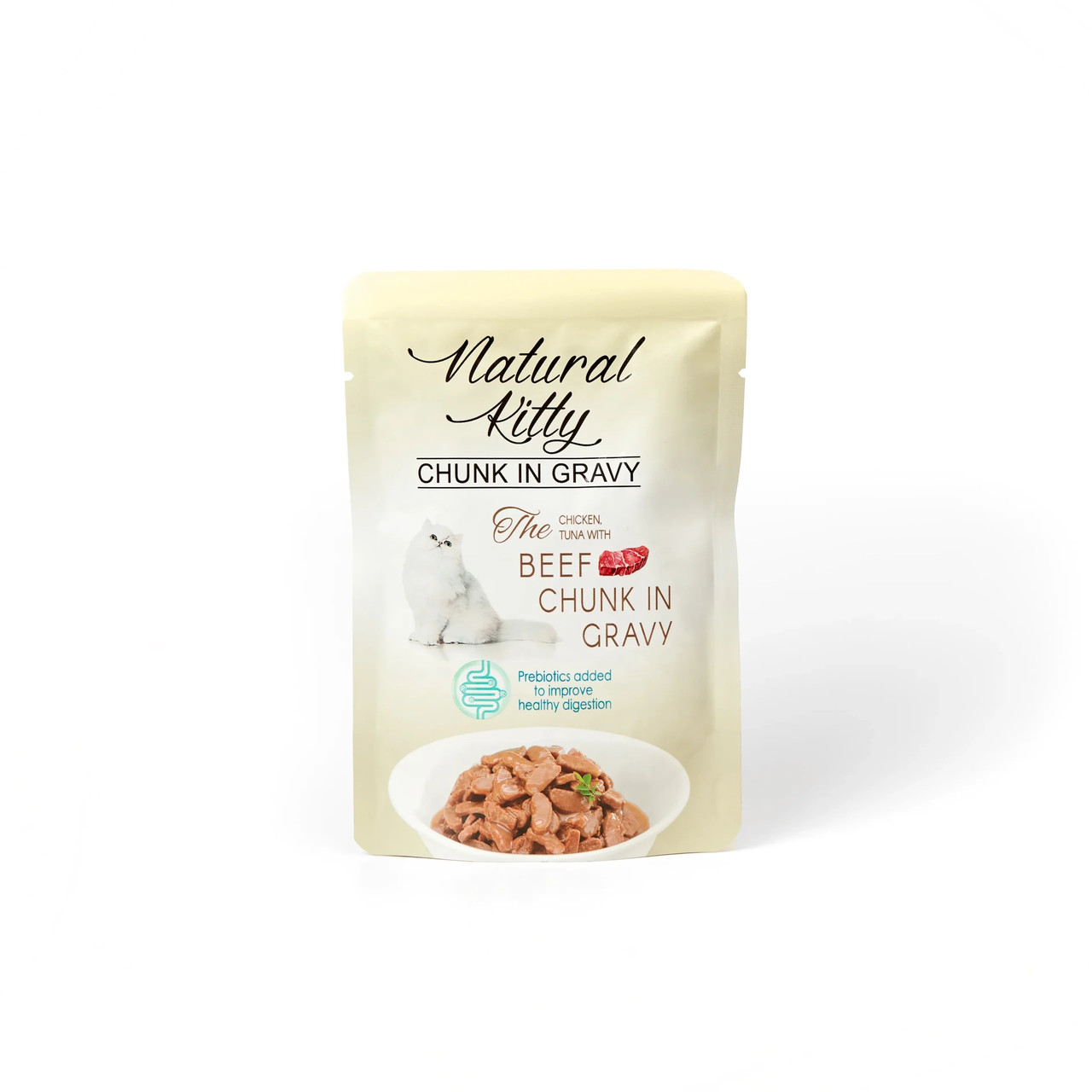 Вологий корм для котів Natural Kittу у вигляді шматочків курки та тунця з яловичою печінкою у соусі, 85 г, фото 1