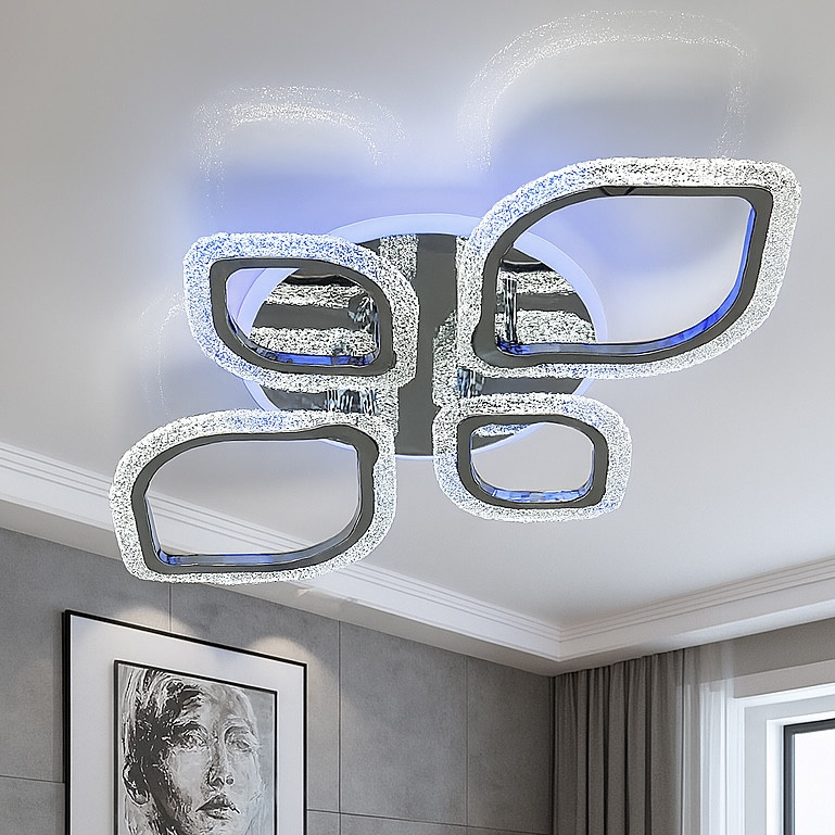 Люстра світлодіодна Led до 18 м² з пультом 120 Вт кришталевий розсіювач (VK39207/2+2+1 TL CR), фото 1