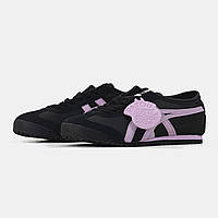 Чорні замшеві жіночі кросівки Onitsuka Tiger Mexico 66 Black\Pink - демісезонні кеди асікс онітсука тайгер