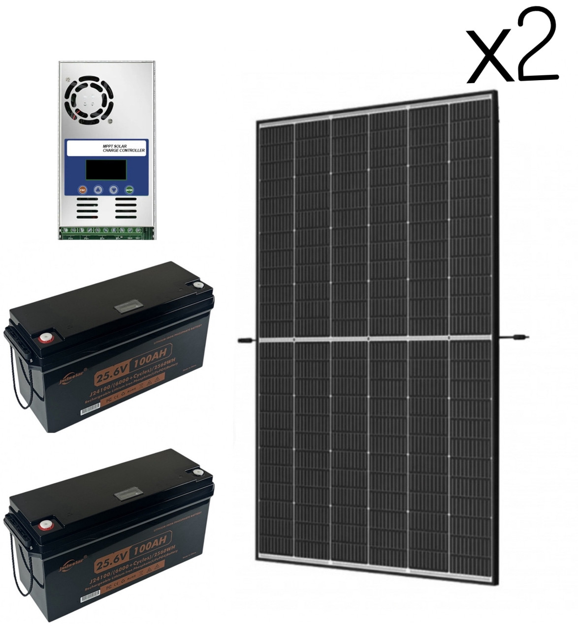 Комлект резервного живлення Led Story 2 сонячні панелі 445Вт+MPPT контролер 60А+ 2 АКБ LiFePO4 24V 100Ah