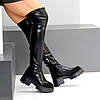 Ультра модні чорні чоботи стрейч ботфорти на тракторній підошві, фото 6
