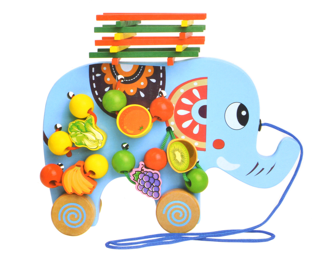 Каталка дерев'яна Слон 48174 шнурівка балансир лічильні палички, фото 1