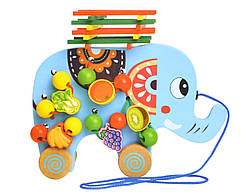 Каталка дерев'яна Слон 48174 шнурівка балансир лічильні палички