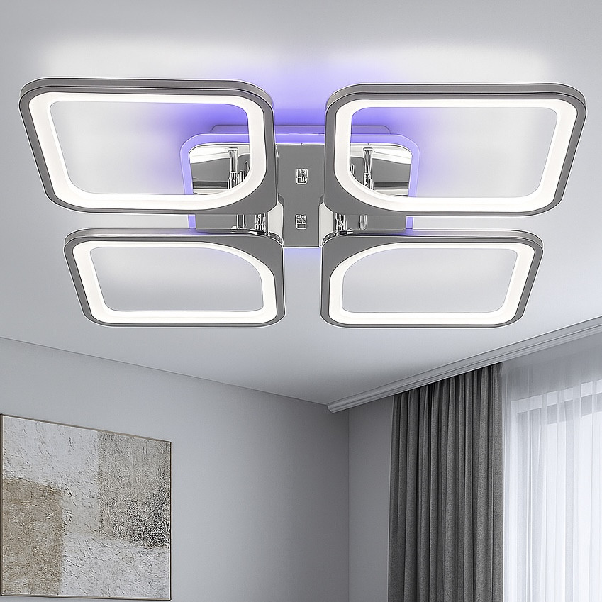 Люстра Led з пультом 18м² квадратна в сріблі 158 Вт (VK39047-4 TL CR), фото 1