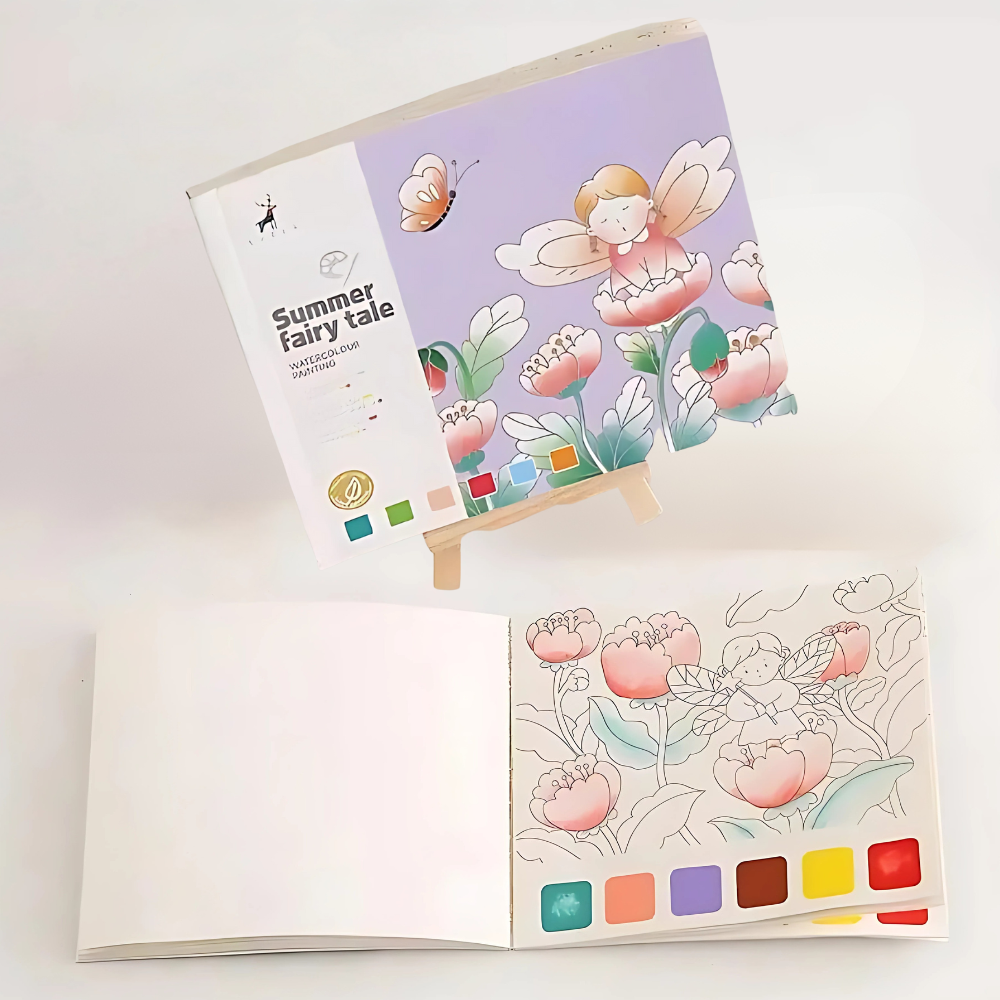 Альбом для розфарбовування з акварельними фарбами розмальовка для творчості та живопису "Summer fairy tale", фото 1