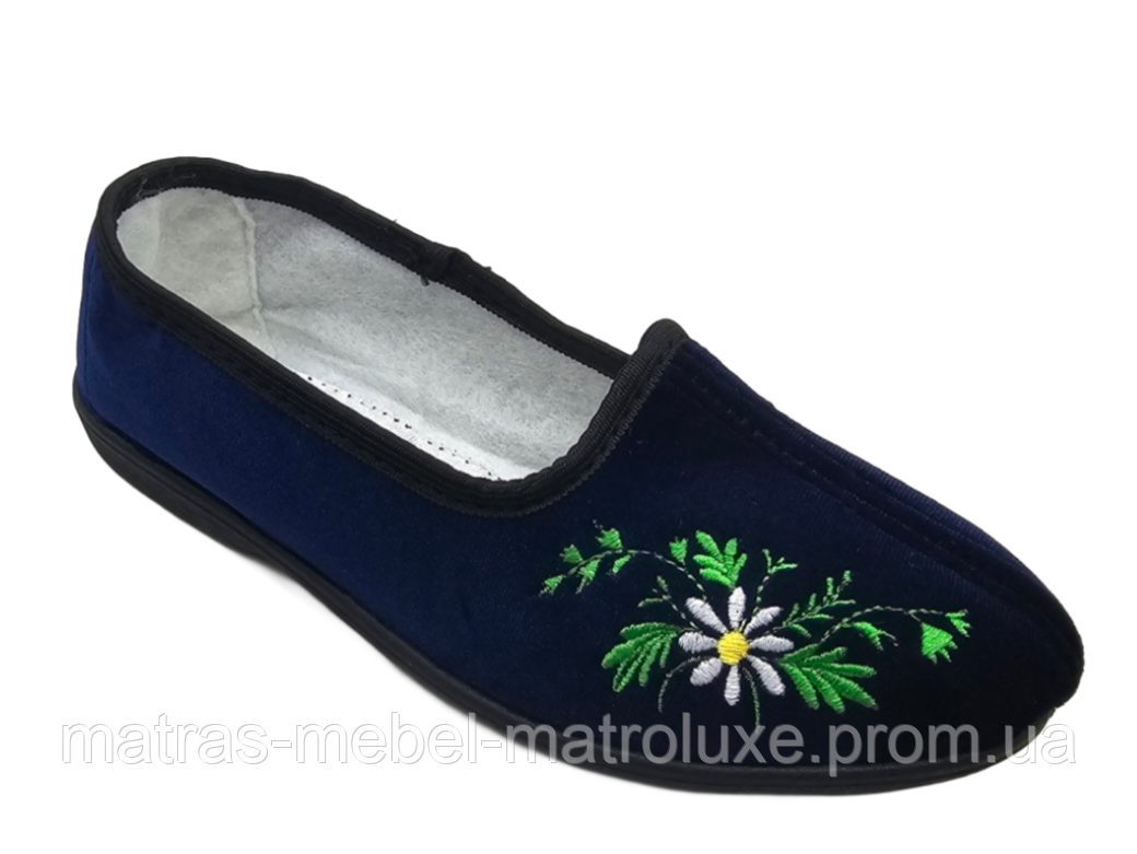 Капці жіночі Гофра G-035-1 велюр вишивка сині (8 пар 37-41)