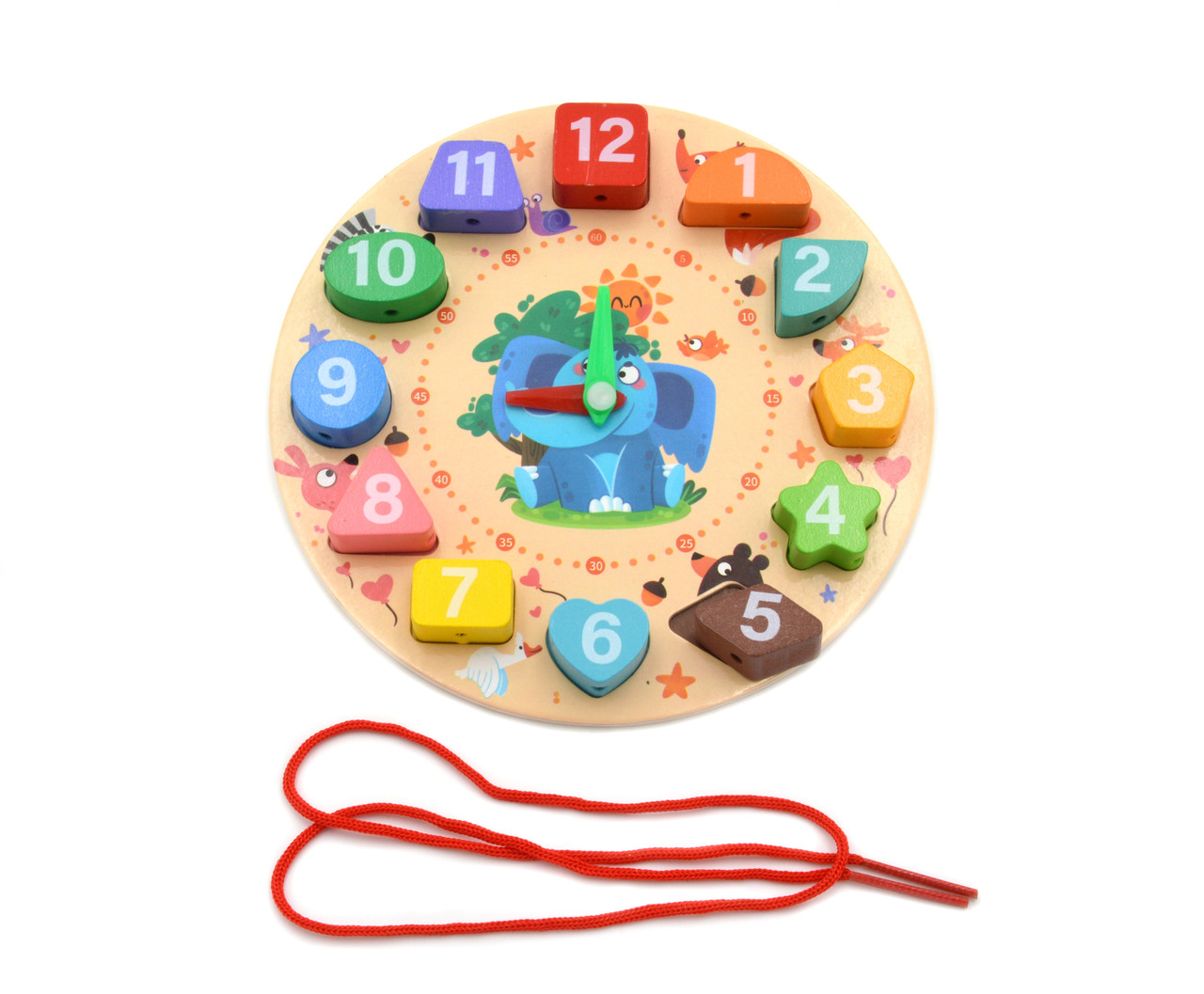 Дерев'яний годинник 73271 шнурівка час фігури кольора цифри, фото 1