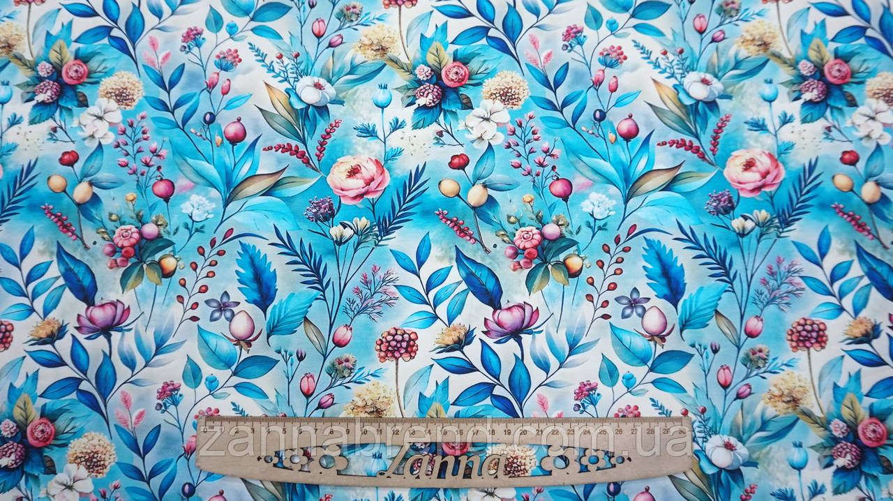 Стрейч-кулір колір лазурний "Квітковий шепіт" (Туреччина), фото 1