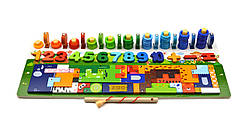 Логічна дерев'яна дошка 65715 сортер риболовля пазл зоопарк цифри