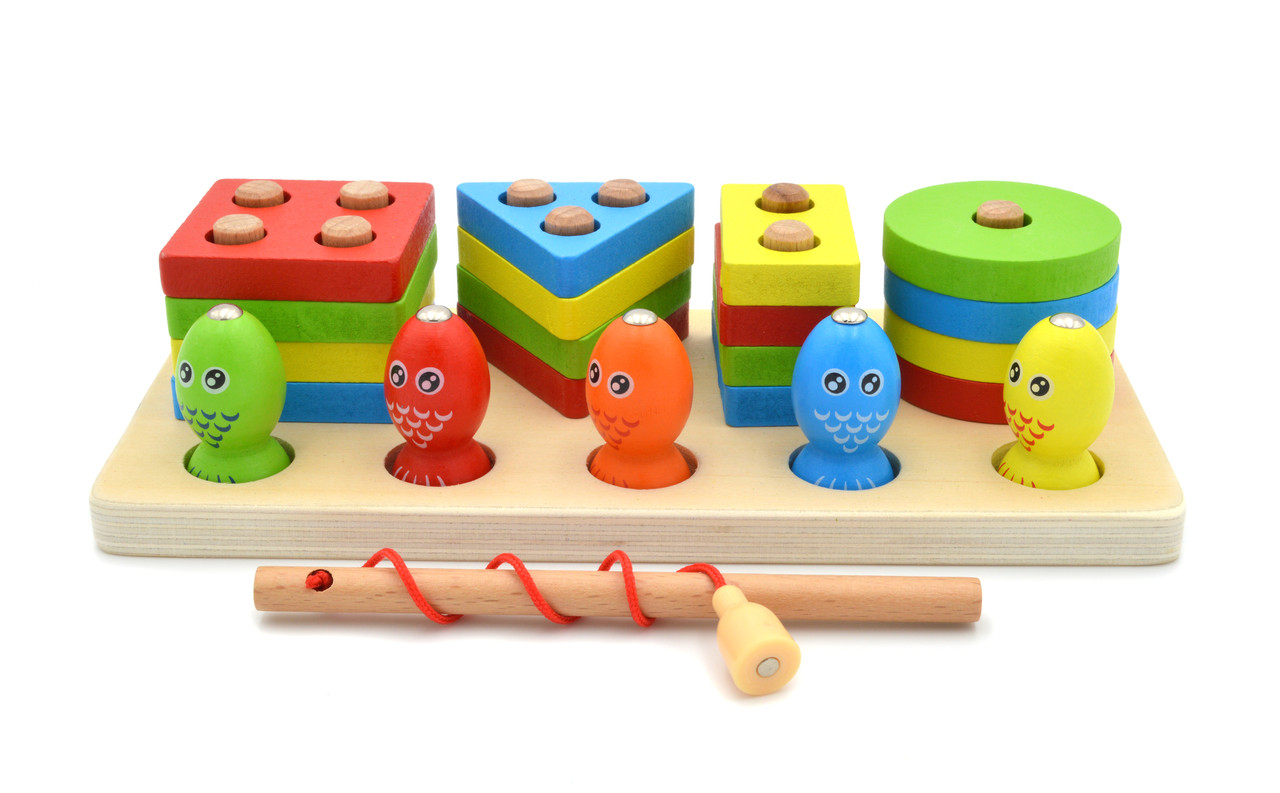 Логічна дерев'яна дошка 40426 сортер риболовля форми кольори, фото 1