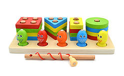 Логічна дерев'яна дошка 40426 сортер риболовля форми кольори