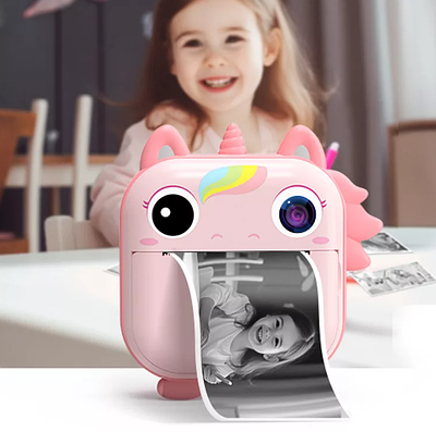 Фотоапарат для дітей з миттєвим друком Цифрова дитяча камера 2 кольори термопринтер фломастери наліпки
