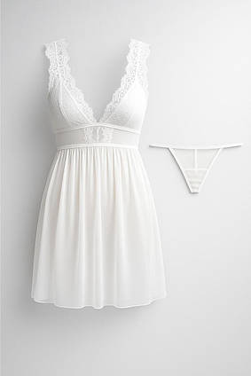 Пеньюар жіночий прозорий Інь Ян Zramiwo стрінги білий L - XL