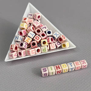 (20 г) Намистини пластикові куб АЛФАВІТ 6 мм  - Рожевий мікс