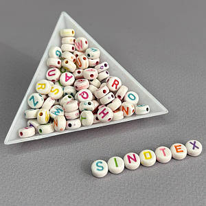 (20 г) Намистини пластикові, круглі плоскі АЛФАВІТ 6 мм  - Білий мікс