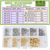 Термовставки+Гвинти DIN7985 М1.6мм Комплект 500 шт Для 3D Друку, PLA/ABS, Spec (SP-16916500)