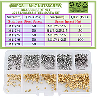 Термогайки+Гвинти DIN7985 М1.7мм Набір 500 шт Для 3D Друку та Моделювання Spec (SP-16917500)