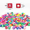 (20 г) Намистини пластикові куб АЛФАВІТ 6 мм - Кольоровий мікс, фото 3