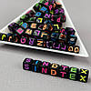 (20 г) Намистини пластикові, куб АЛФАВІТ 6 мм  - Чорний мікс, фото 3