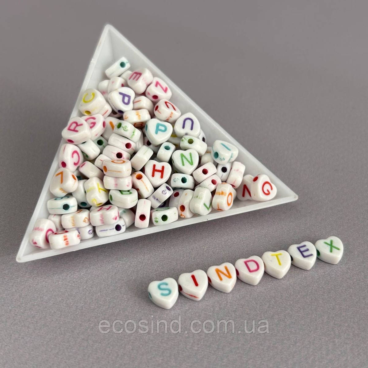 (20 г) Намистини пластикові, сердечка АЛФАВІТ 7 мм  - Білий мікс, фото 1