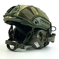 Шолом тактичний TOR FAST Wendy NIJ IIIA комплект з активними навушниками EARMOR M31 та кріпленням Каска військова Бронешолом олива