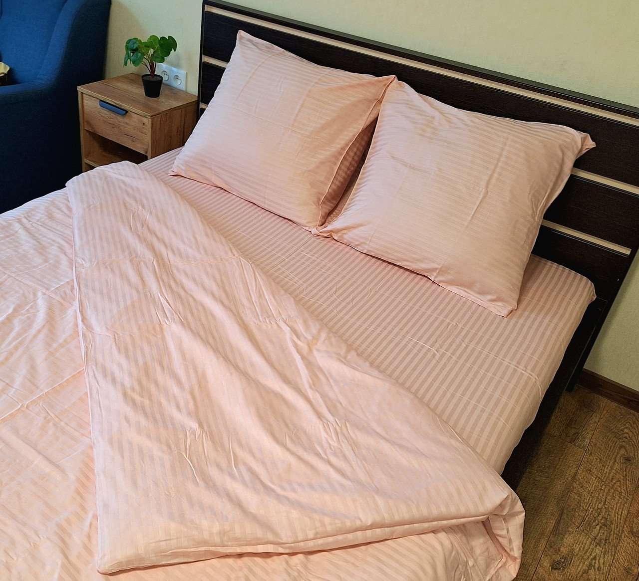 Комплект постільної білизни Страйп Сатин №сс04 Подвійний 200х220 на кнопках