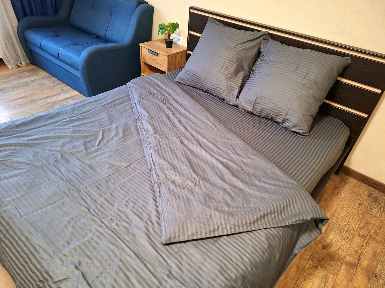 Комплект постільної білизни Страйп Сатин №сс06 Євро 220х240 на кнопках