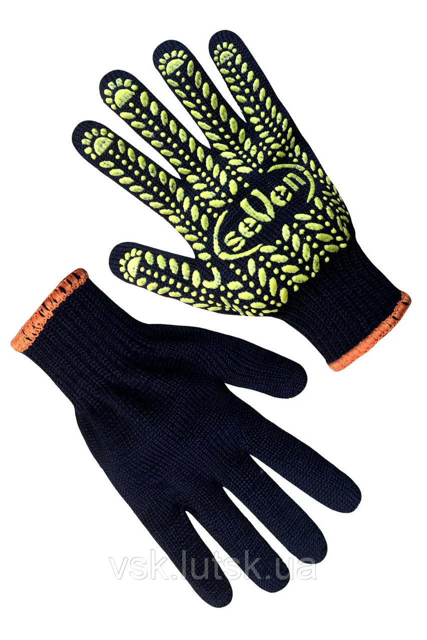 Рукавички трикотажні чорні з ПВХ крапкою 69883 "б" Seven, фото 1
