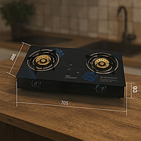 Газова плита 2 конфорки AYGAZ, скляна поверхня, латунні пальники, п’єзорозпал, для балонного газу