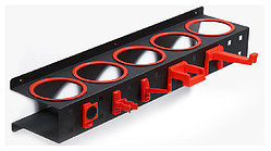 Настінна вішалка-підставка для пляшок, 5 місць + 5 квадратних гачків, метал, 53.5*11*15 мм, чорний