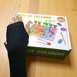 Логічна дошка (деревʼяна, магнітна риболовля, кілочки, сортер за кольорами та формами, щипці, морквини, в коробці), фото 2