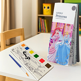 Альбом "Princess" для розфарбовування акварельними фарбами розмальовка з пензликом і фарбами для творчості