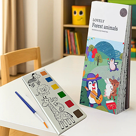 Альбом "Forest animal" для розфарбовування акварельними фарбами розмальовка з пензликом, фарбами для творчості