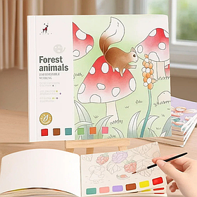 Альбом для розфарбовування з акварельними фарбами розмальовка "Forest animals" для творчості та живопису