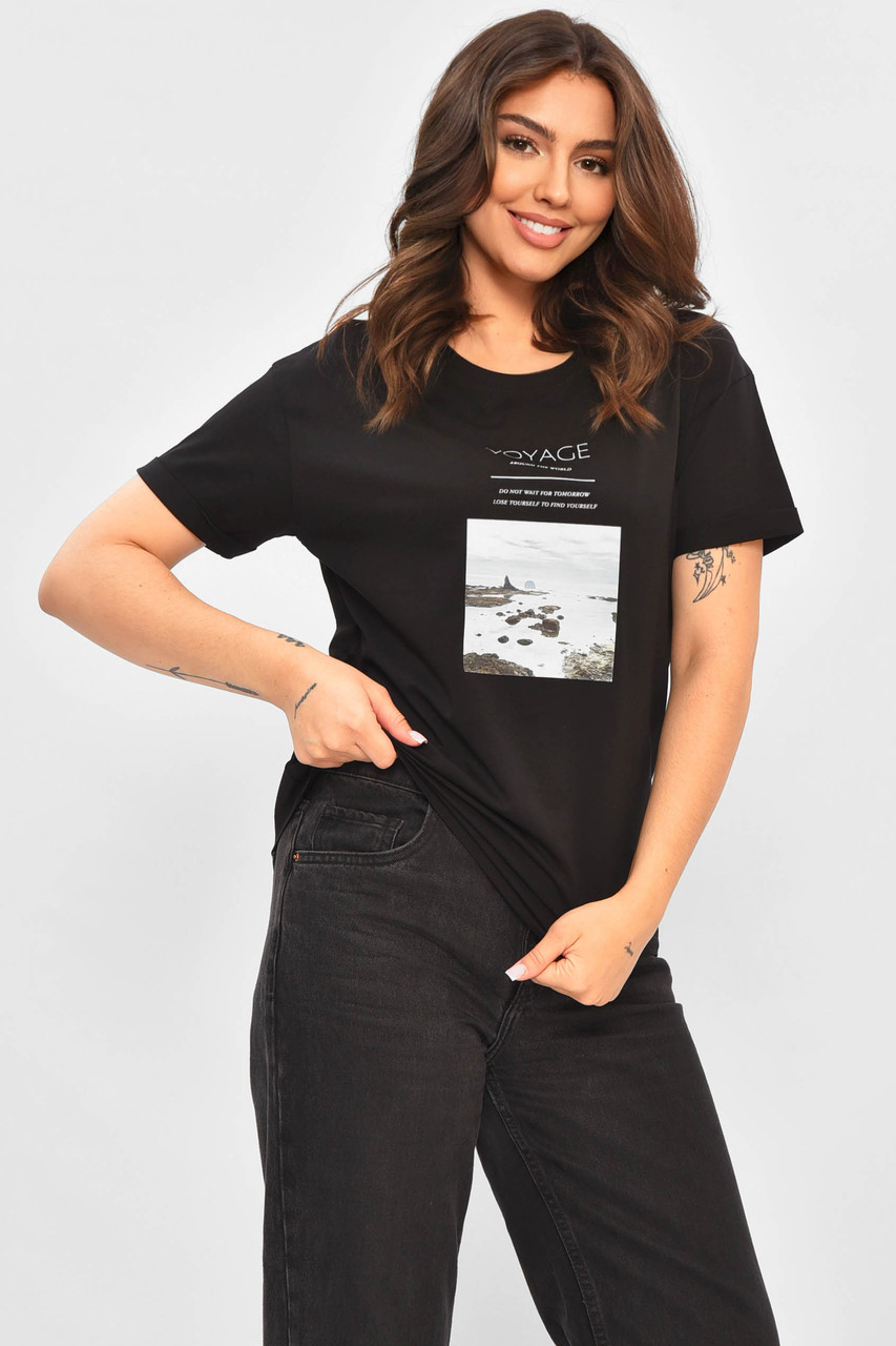 Футболка жіноча чорного кольору 178272M, фото 1