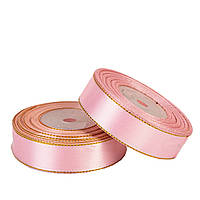 Стрічка атласна 2,5 см (33 м) з люрексом, ніжно-рожева