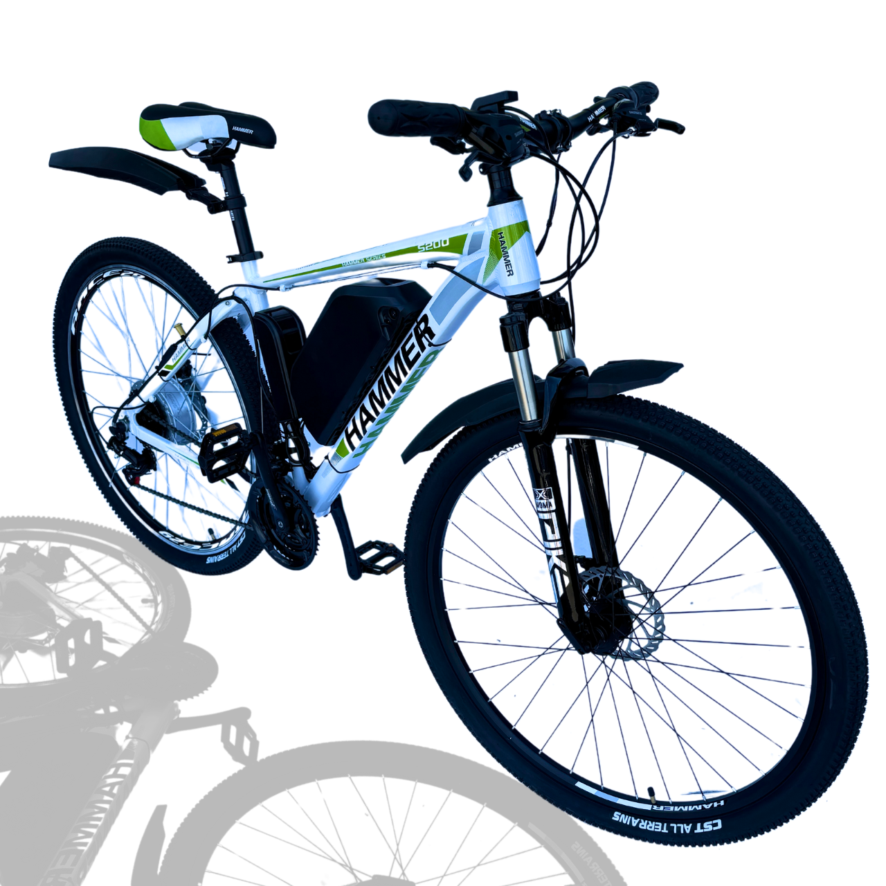 Електровелосипед HAMMER S200 2024 29 дюймів Рама 19 Біло-зелений 15 ah 500В 48В з маленьким дисплеєм/Pas-асистент
