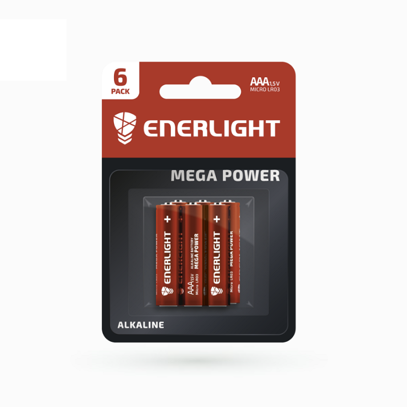 Батарейка ENERLIGHT MEGA POWER (AA ПАЛЬЧИК) АЛКАЛАЙН (БЛІСТЕР) 6 шт./бл 60 шт./пач. 4823093501911, фото 1