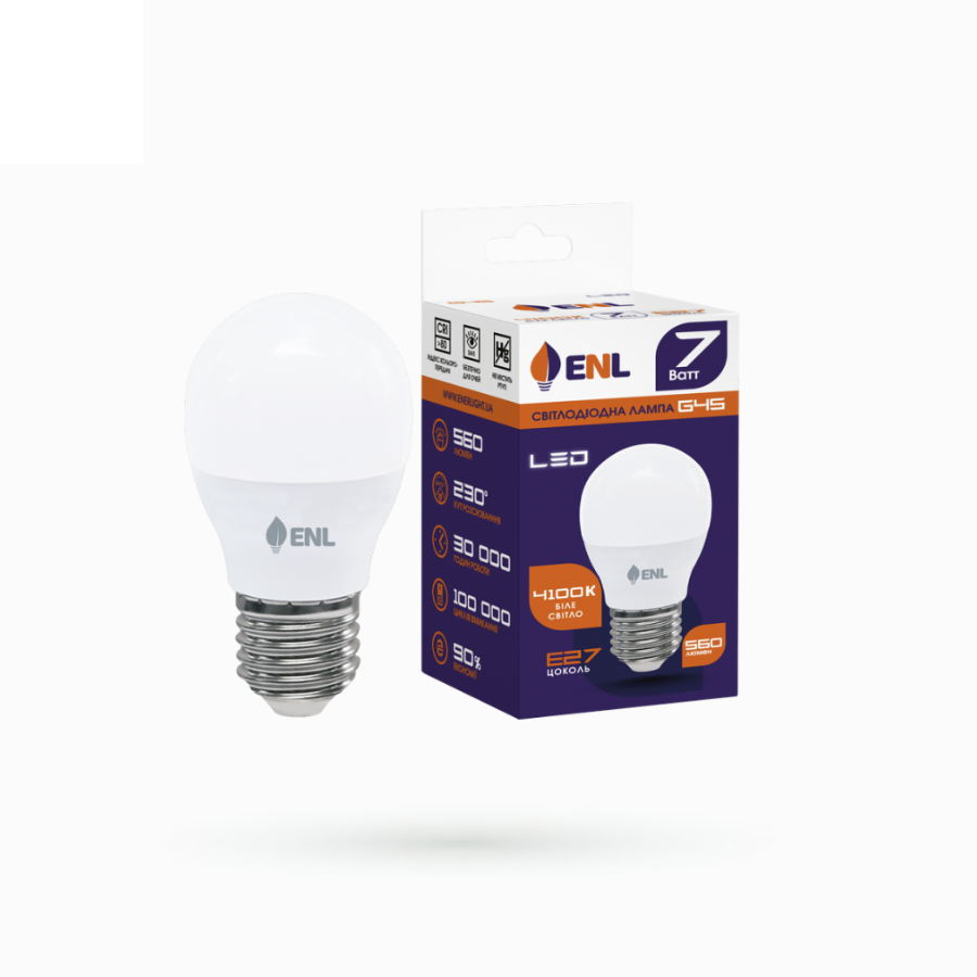Сфера Лампа світлодіодна ENL G45 7 Вт 4100 K E27, фото 1