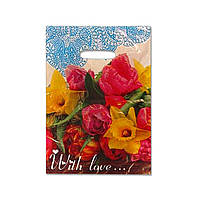 Пакет із прорізною ручкою розмір 25*35 "Букет з любов'ю" Леомі (50 шт)