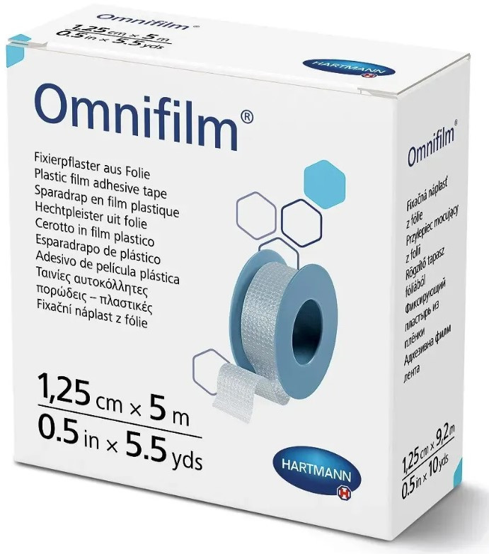 Пластир фіксуючий з прозорої плівки Hartmann Omnifilm 1,25см х 5м, фото 1