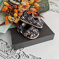 Чорні твідові пінетки туфельки Дольче для новонародженої дівчинки