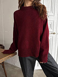 Затишний демісезонний светр з коміром-стійкою з напівакрилу в розмірі 42/46 відтінку бордо