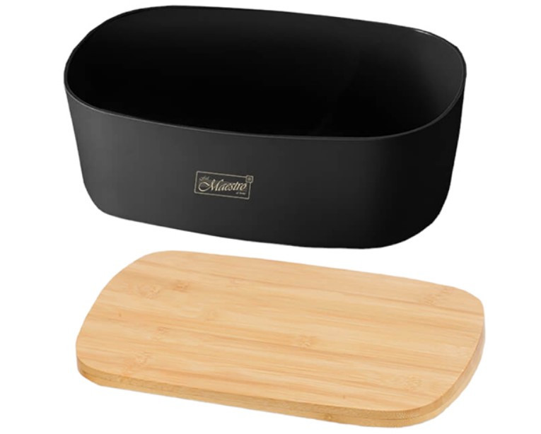 Хлібниця з бамбуковою кришкою Maestro MR-1770 прямокутна Чорна, фото 1