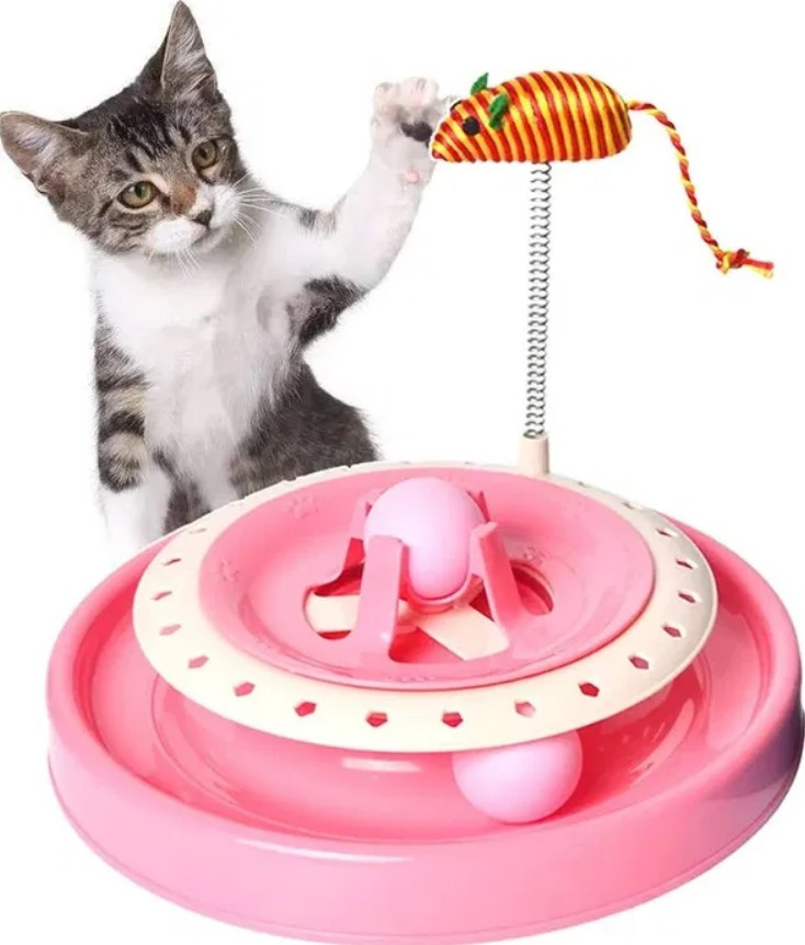 Іграшка-трек Cat Scratch Pen і мишка на пружині для котів 2в1 Рожевий, фото 1