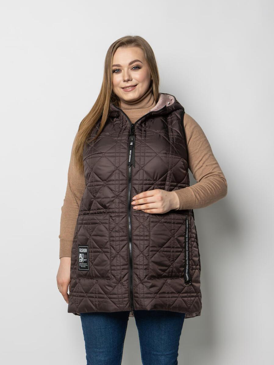 Жилетка жіноча демісезонна великого розміру 48-62 шоколад, фото 1