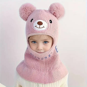 Дитяча шапка шолом для дівчинки Ведмежа рожевий