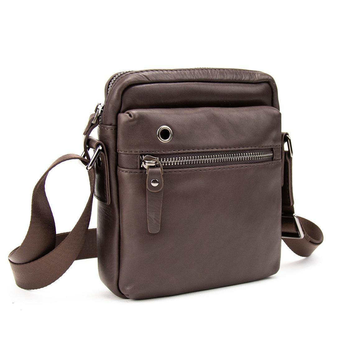 Сумка чоловіча за шкіри маленька Tiding Bag 8718C коричнева, фото 1