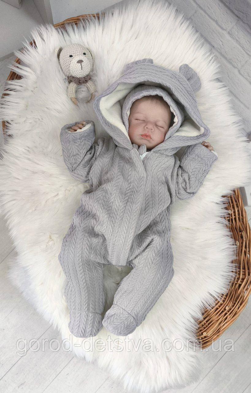 Дитячий комбінезон чоловічок з шапочкою для новонародженого 0-3 міс 56-62 см Весна Осінь, фото 1