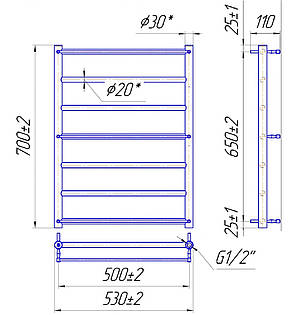 Рушникосушарка водяна MARIO Одісей 700 х 530/500, фото 3